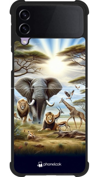 Coque Samsung Galaxy Z Flip3 5G - Silicone rigide noir Vie sauvage africaine