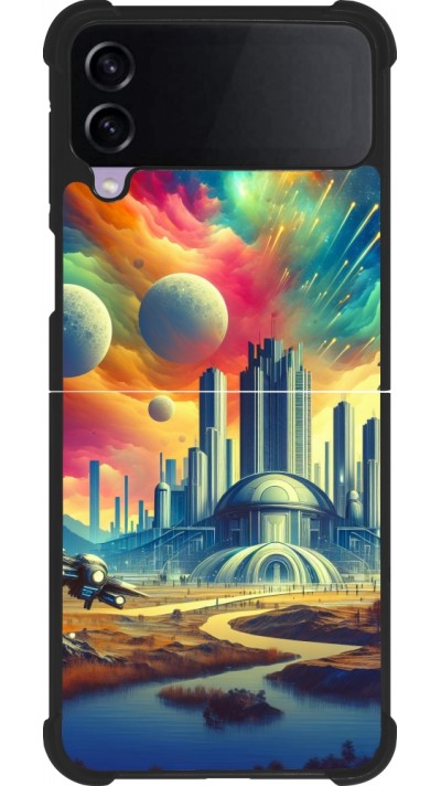 Coque Samsung Galaxy Z Flip3 5G - Silicone rigide noir Ville extra-dôme futuriste