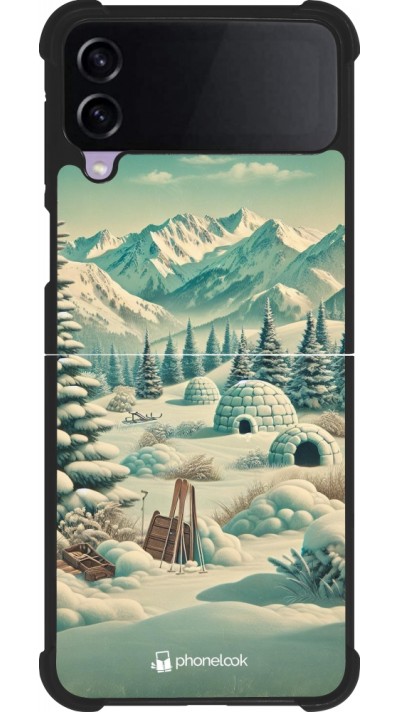 Samsung Galaxy Z Flip3 5G Case Hülle - Silikon schwarz Vintage Schneebedeckter Berg Iglu