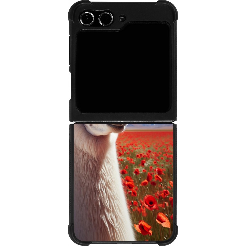 Samsung Galaxy Z Flip5 Case Hülle - Silikon schwarz Lama Chic in Mohnblume