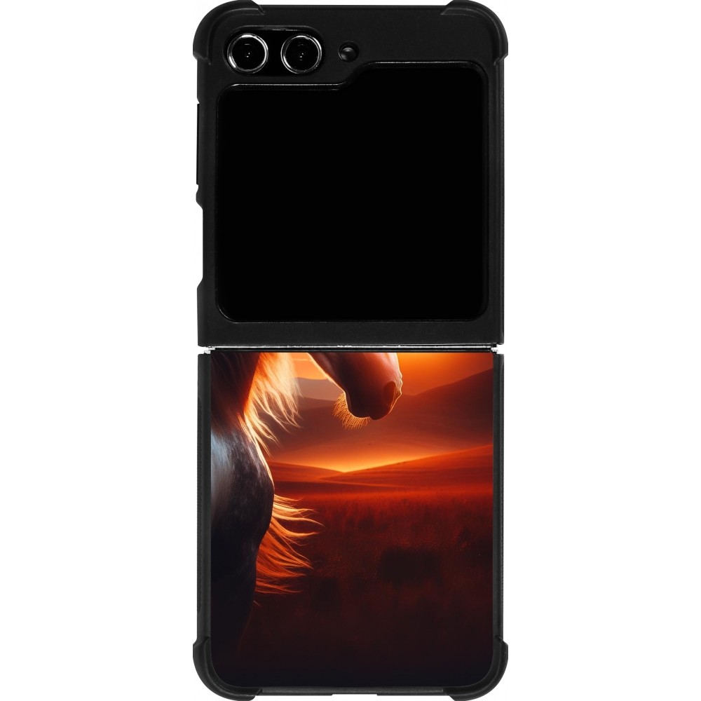 Samsung Galaxy Z Flip5 Case Hülle - Silikon schwarz Majestätischer Sonnenuntergang Pferd