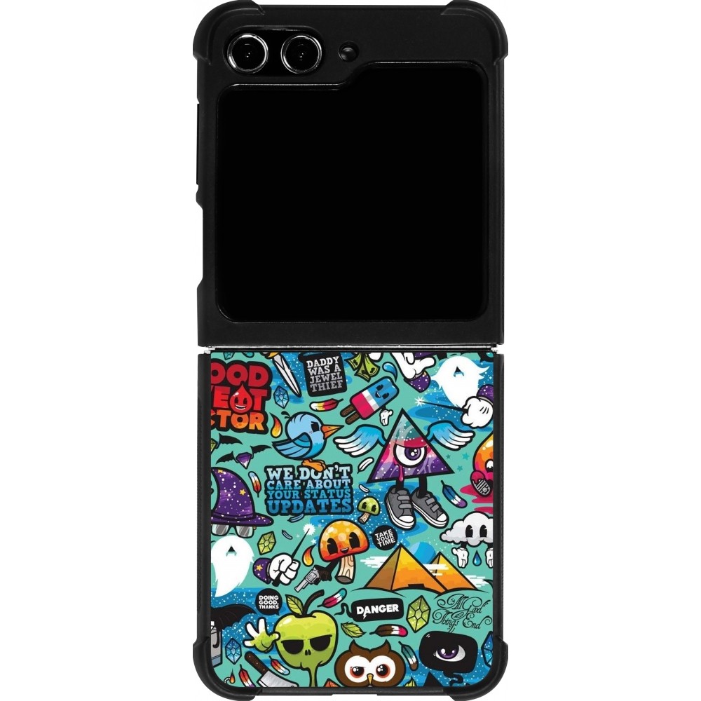 Samsung Galaxy Z Flip5 Case Hülle - Silikon schwarz Mixed Cartoons Turquoise