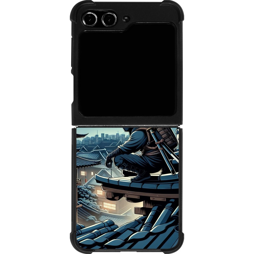 Samsung Galaxy Z Flip5 Case Hülle - Silikon schwarz Ninja unter dem Mond