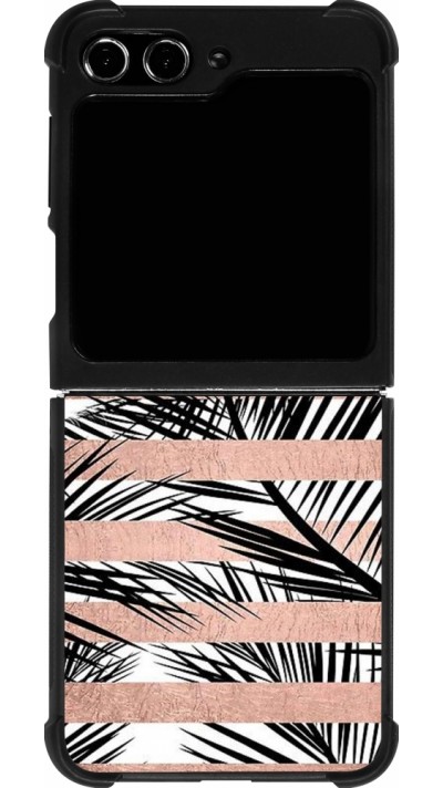 Samsung Galaxy Z Flip5 Case Hülle - Silikon schwarz Palm trees gold stripes