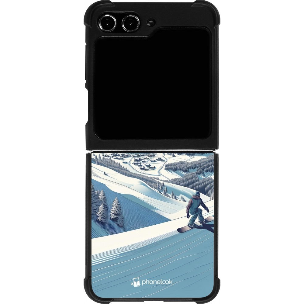 Samsung Galaxy Z Flip5 Case Hülle - Silikon schwarz Snowboarder Berg