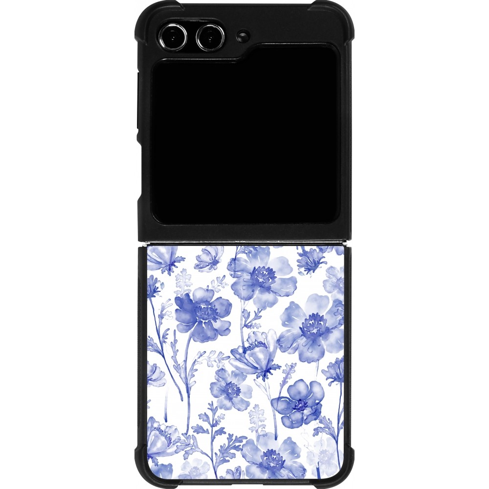 Samsung Galaxy Z Flip5 Case Hülle - Silikon schwarz Spring 23 watercolor blue flowers