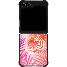 Samsung Galaxy Z Flip5 Case Hülle - Silikon schwarz Tiger Palmen rosa