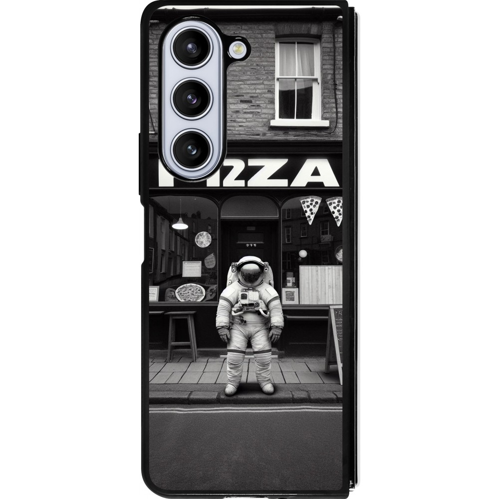 Samsung Galaxy Z Fold5 Case Hülle - Silikon schwarz Astronaut vor einer Pizzeria