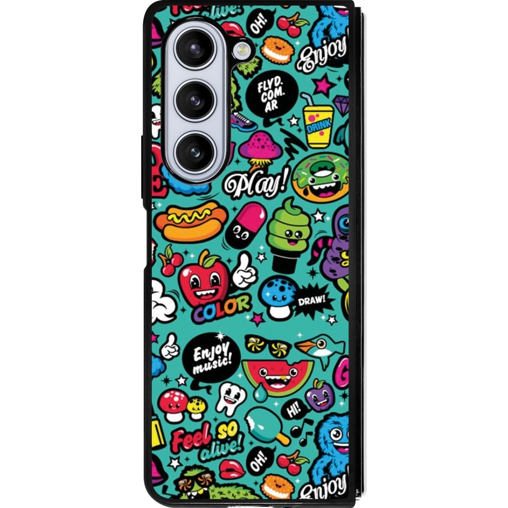 Samsung Galaxy Z Fold5 Case Hülle - Silikon schwarz Cartoons old school