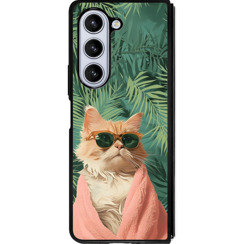 Coque Samsung Galaxy Z Fold5 - Silicone rigide noir Cat Summer Palms