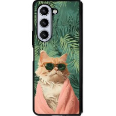 Samsung Galaxy Z Fold5 Case Hülle - Silikon schwarz Cat Summer Palms