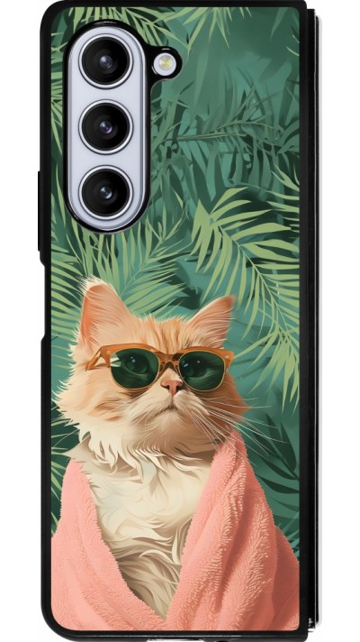 Samsung Galaxy Z Fold5 Case Hülle - Silikon schwarz Cat Summer Palms