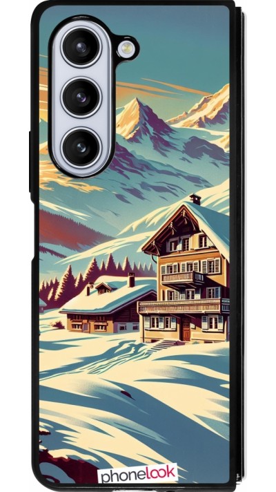 Samsung Galaxy Z Fold5 Case Hülle - Silikon schwarz Chalet Berg verschneit