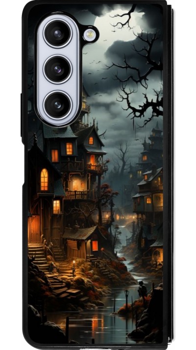 Coque Samsung Galaxy Z Fold5 - Silicone rigide noir Halloween 2024 scary town