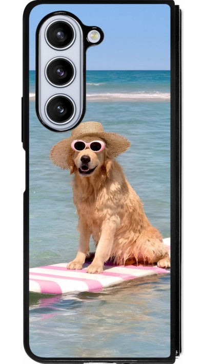 Samsung Galaxy Z Fold5 Case Hülle - Silikon schwarz Summer Dog on Paddle