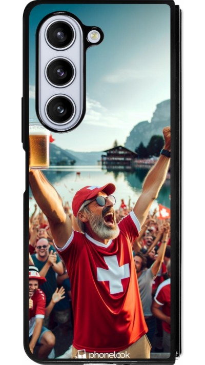 Coque Samsung Galaxy Z Fold5 - Silicone rigide noir Victoire suisse fan zone Euro 2024