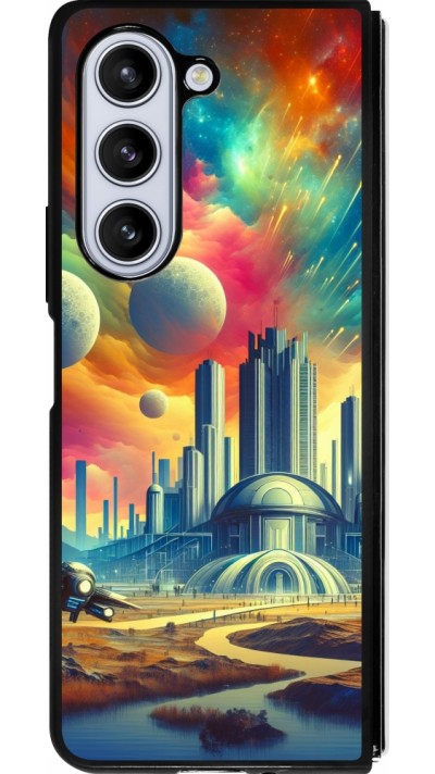 Coque Samsung Galaxy Z Fold5 - Silicone rigide noir Ville extra-dôme futuriste