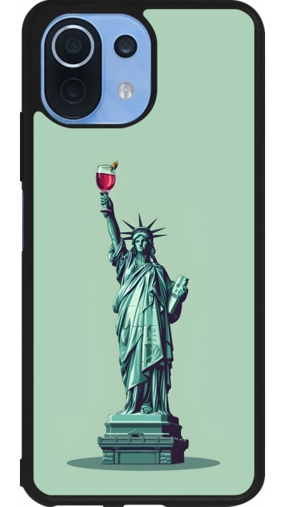 Coque Xiaomi Mi 11 Lite 5G - Silicone rigide noir Wine Statue de la liberté avec un verre de vin