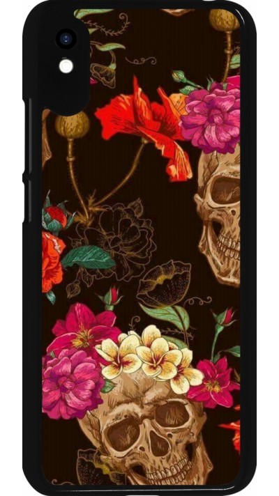 Xiaomi Redmi 9A Case Hülle - Skulls and flowers