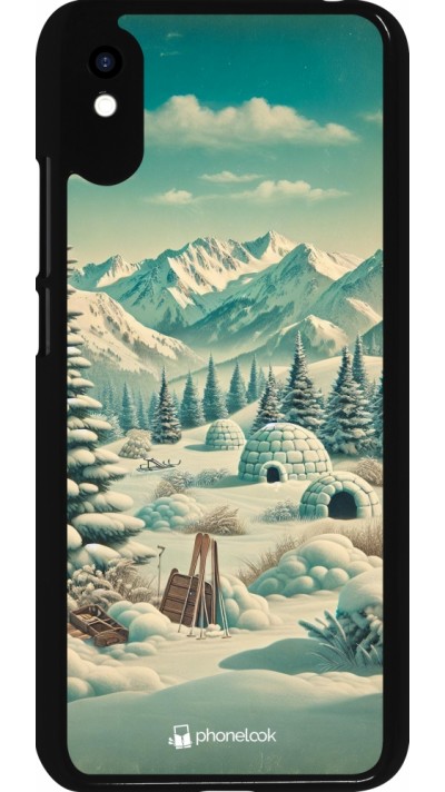 Xiaomi Redmi 9A Case Hülle - Vintage Schneebedeckter Berg Iglu