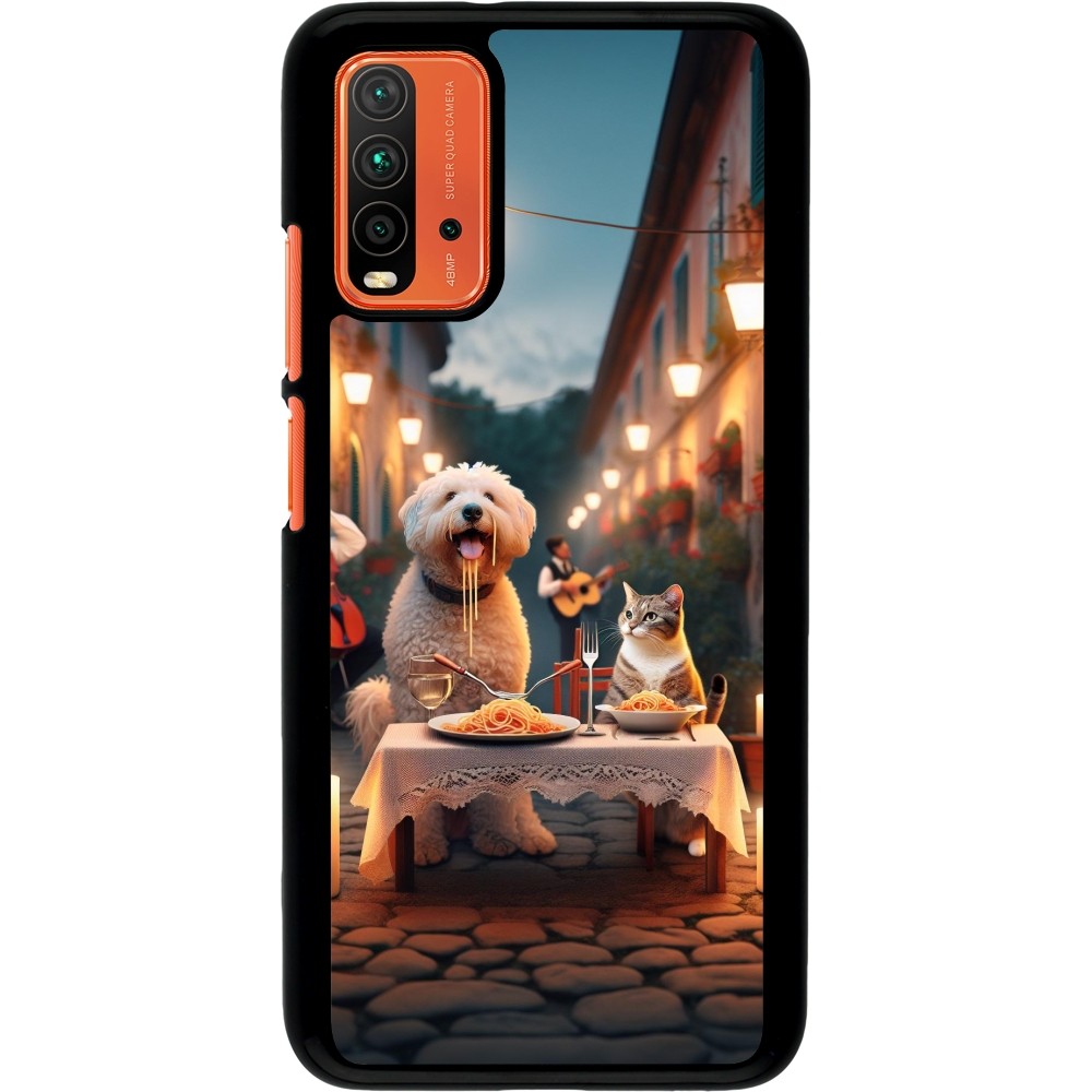 Xiaomi Redmi 9T Case Hülle - Valentin 2024 Hund & Katze Kerzenlicht