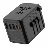 Adaptateur de voyage 35W multiprise CH-UE-UK-US-AU 3x USB-A et 2x USB-C PowerDelivery - Noir