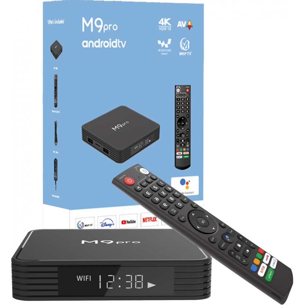 Android smart TV Box M9 Pro LED Quad Core 64-bit pour streaming en 4K Ultra HD avec HDR10 + Android11 & Google Assist - Noir