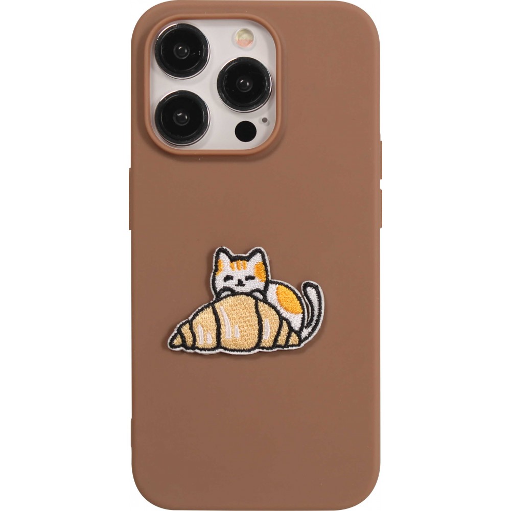 Sticker Aufkleber für Handy/Tablet/Computer 3D gestickt - Cat with Croissant