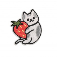 Sticker Aufkleber für Handy/Tablet/Computer 3D gestickt - Cat with Strawberry