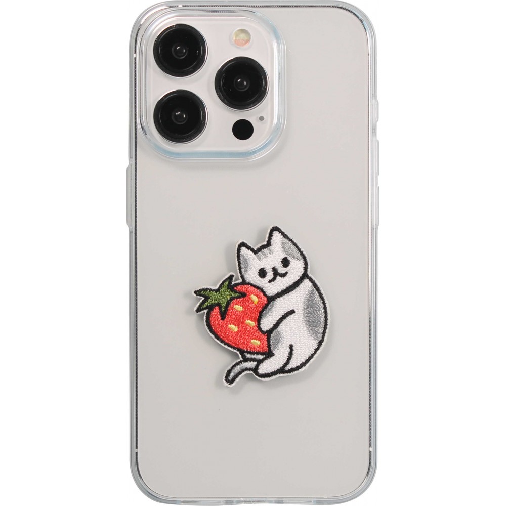 Sticker Aufkleber für Handy/Tablet/Computer 3D gestickt - Cat with Strawberry