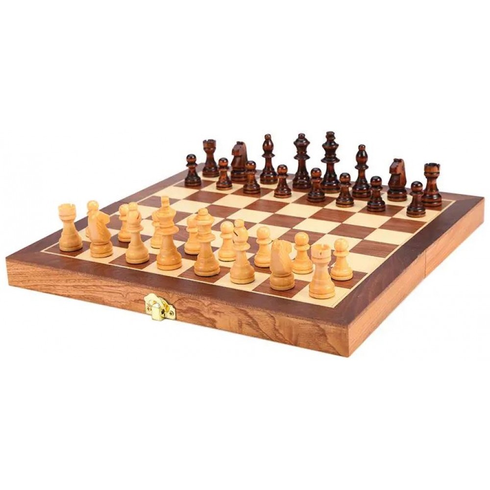 3 in 1 hölzernes Brettspiele Box - Schöne Holzkiste für Schach, Backgammon & Dame - 44cm