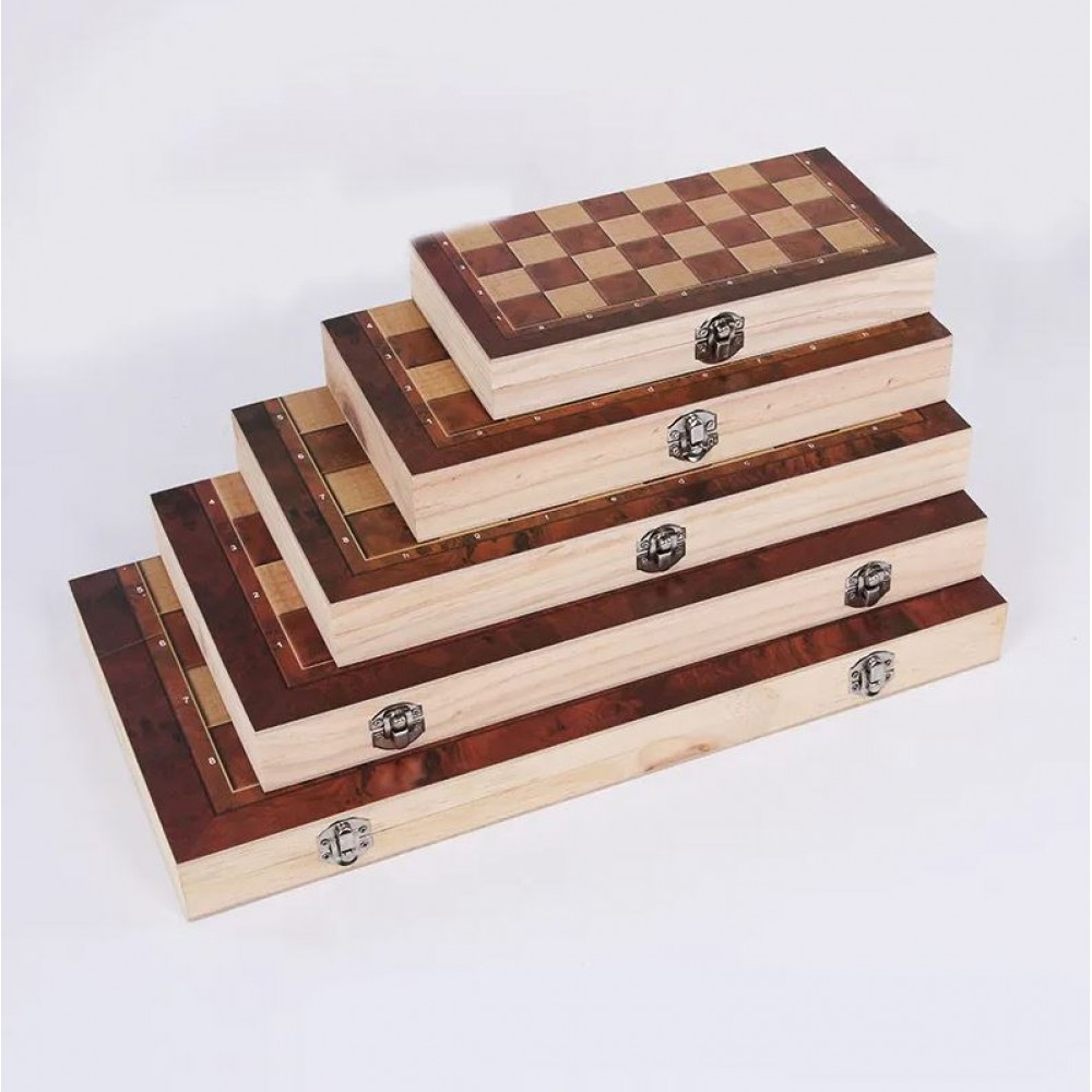 3 in 1 hölzernes Brettspiele Box - Schöne Holzkiste für Schach, Backgammon & Dame - 44cm