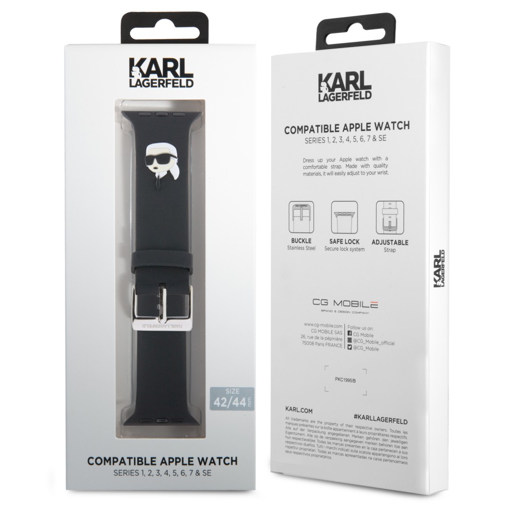 Karl Lagerfeld Armband aus schwarzem Soft-Touch-Silikon mit geprägtem Karl-Kopf - Schwarz - Apple Watch 42 mm / 44 mm / 45 mm / 49 mm