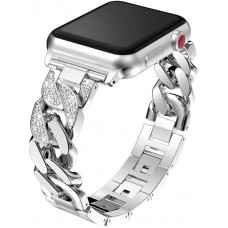 Bracelet en acier Diamond Loop avec strass luxueux à grosses boucles - Argent - Apple Watch 42 mm / 44 mm