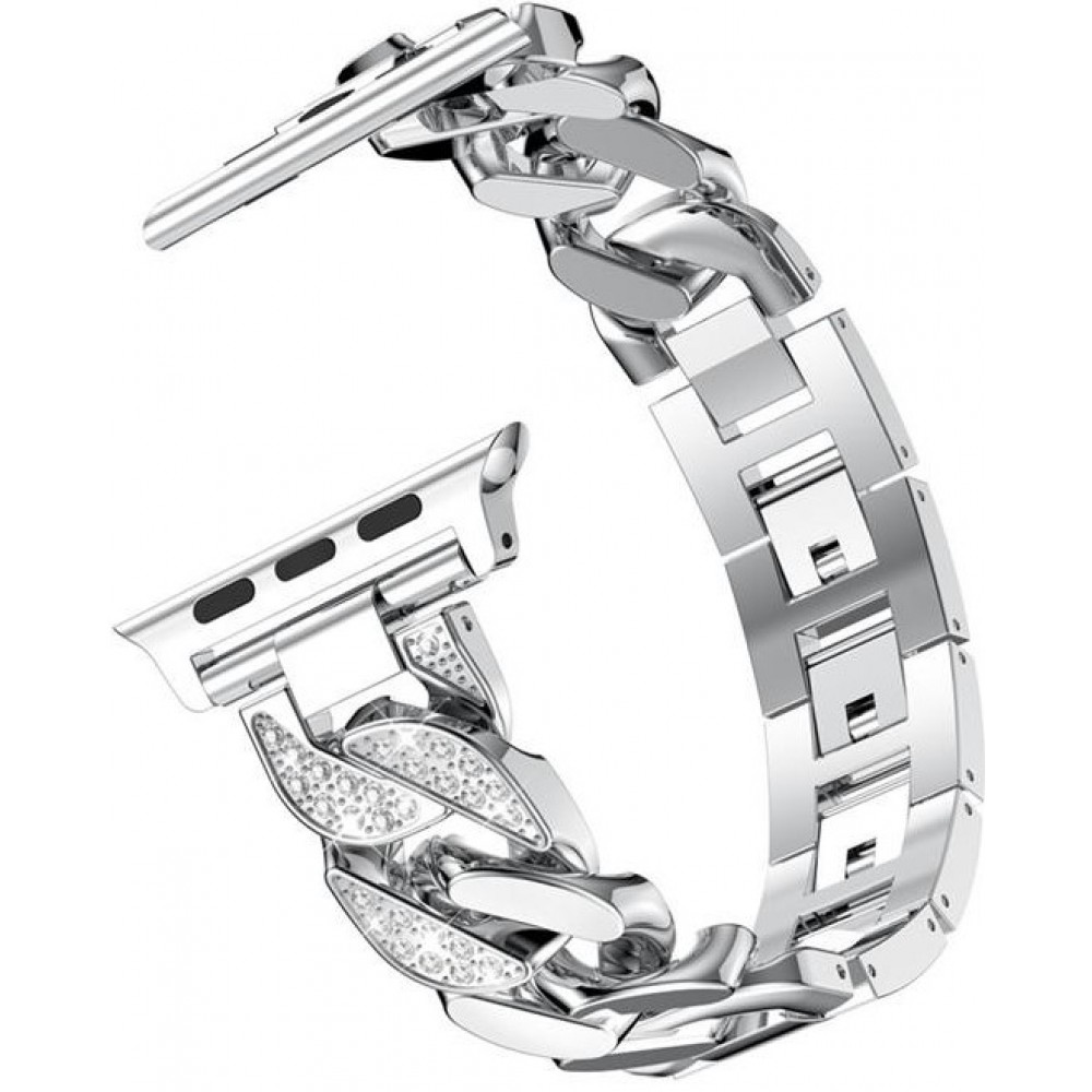 Bracelet en acier Diamond Loop avec strass luxueux à grosses boucles - Argent - Apple Watch 42 mm / 44 mm