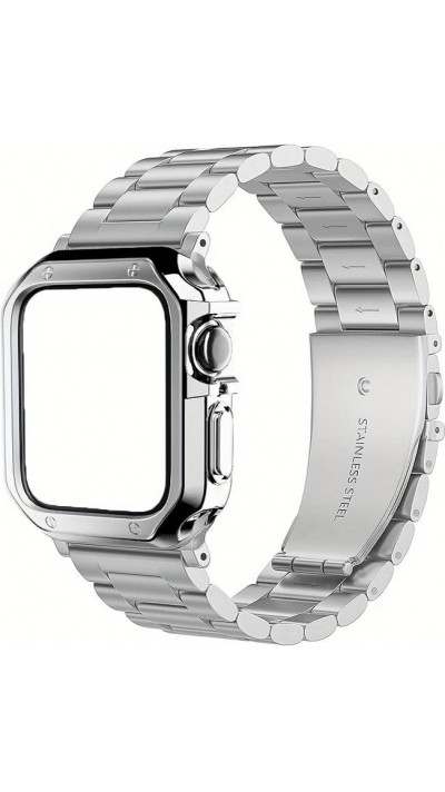 Edles Metallarmband mit integrierter TPU Silikon Schutzhülle für Apple Watch 49mm - Silber