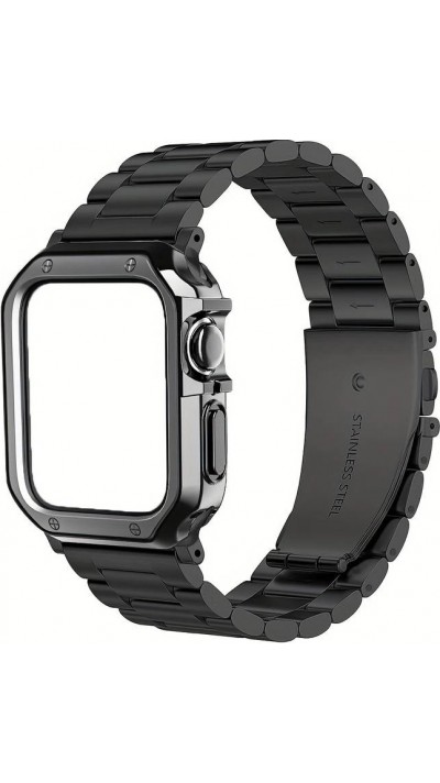 Edles Metallarmband mit integrierter TPU Silikon Schutzhülle für Apple Watch 49mm - Schwarz