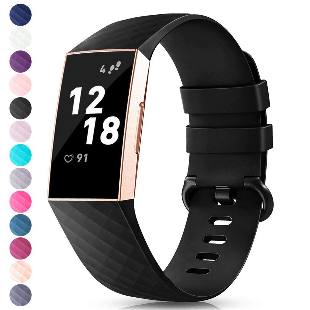 Bracelet sportif en silicone - Taille L - Noir - Fitbit Charge 3 / 4