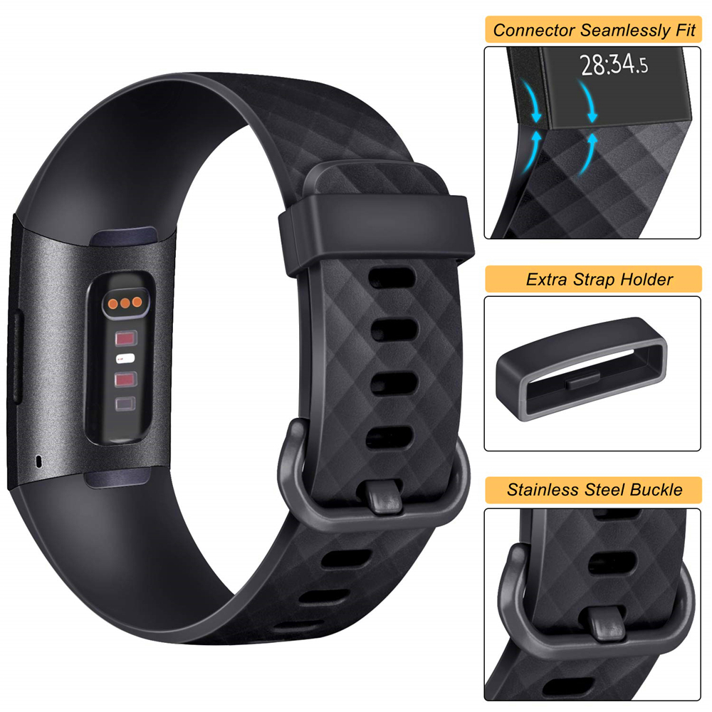 Bracelet sportif en silicone - Taille L - Noir - Fitbit Charge 3 / 4