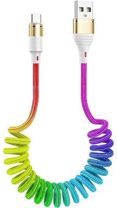 USB-A auf USB-C Stretch-Kabel (bis zu 1M) aus geflochtenem Nylon mehrfarbig rainbow