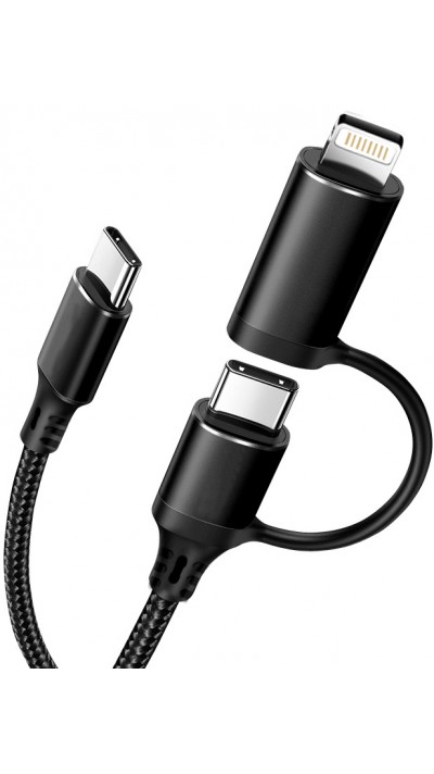 Ladekabel 2 in 1 (USB-C auf USB-C + Lightning) für iPhone 15 und vorherige Modelle - Schwarz