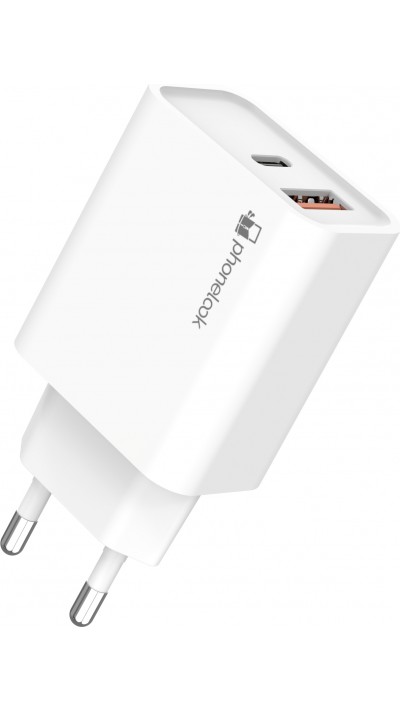 Schnellladegerät 25W USB-A und USB-C - Dual-Netzadapter - Weiss