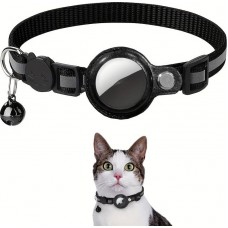 Sicherheits Halsband für Katzen mit kleiner Glocke, reflektierendem Material und Apple AirTag Halter - Schwarz - AirTag