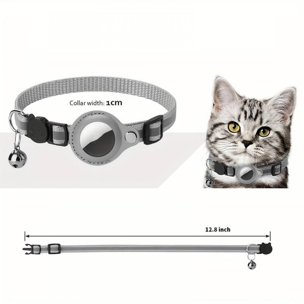 Sicherheits Halsband für Katzen mit kleiner Glocke, reflektierendem Material und Apple AirTag Halter - Schwarz - AirTag