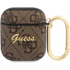 Coque AirPods 3 - Guess toile similicuir monogramme logo métallique - Brun