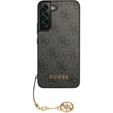 Samsung Galaxy A55 5G Case Hülle - Guess Leinwand Kunstleder Monogramm goldenen Metall-Logo mit Charm Anhänger - Schwarz