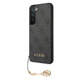 Samsung Galaxy A55 5G Case Hülle - Guess Leinwand Kunstleder Monogramm goldenen Metall-Logo mit Charm Anhänger - Schwarz