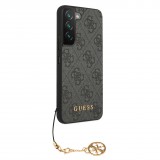 Samsung Galaxy A55 5G Case Hülle - Guess Leinwand Kunstleder Monogramm goldenen Metall-Logo mit Charm Anhänger - Schwarz