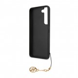 Samsung Galaxy A55 5G Case Hülle - Guess Leinwand Kunstleder Monogramm goldenen Metall-Logo mit Charm Anhänger - Schwarz