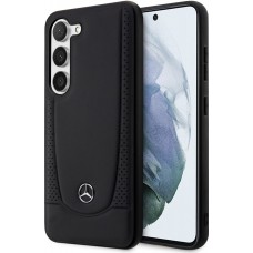 Galaxy S23 Case Hülle - Mercedes Echtleder Design Autositz mit Perforation und Metall-Logo - Schwarz